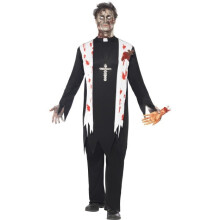 Men's Black Zombie Fancy Dress Priest Costume. - zombie priest costume mens halloween fancy dress vicar adult outfit horror smiffys