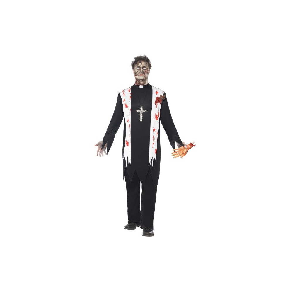 Men's Black Zombie Fancy Dress Priest Costume. -  zombie priest costume mens halloween fancy dress vicar adult outfit horror smiffys