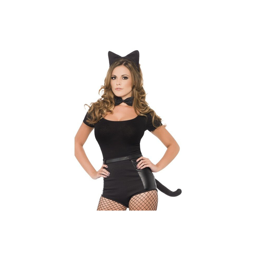 Smiffy's Cat Set With Fur, Ears, Tail And Bowtie -  cat set dress fancy black ears ladies womens smiffys tail accessory new