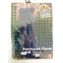 Large Men's Pathwork Flares - mens fancy dress flares patchwork adult denim hippie disco trousers costume look 70s hippy 1960s
