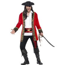 Smiffy's Men's Pirate Captain Costume, Jacket, Shirt And Waist Sash, Pirate, -