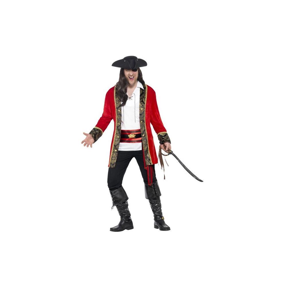 Smiffy's Men's Pirate Captain Costume, Jacket, Shirt And Waist Sash, Pirate, -