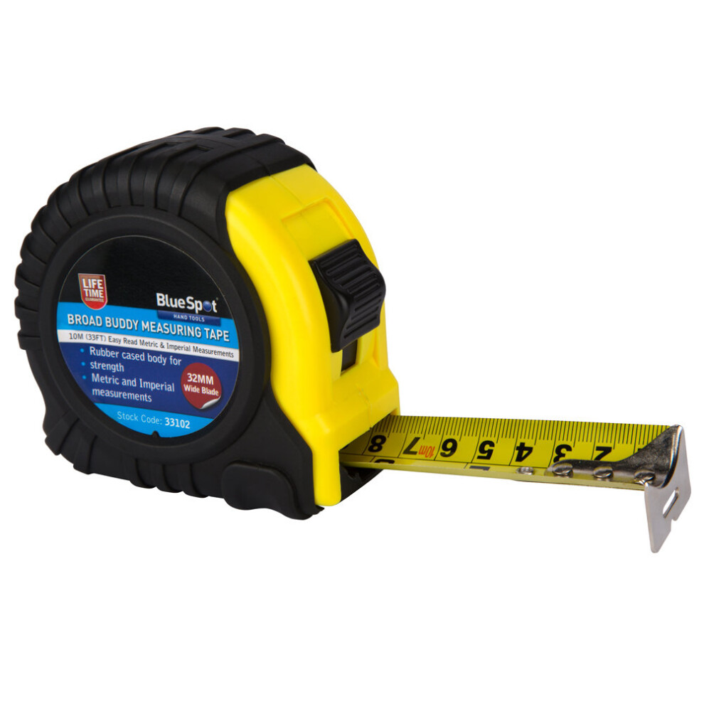 10mtr Blue Spot Tape Measure - Broad Buddy 10m33ft Width 32mm Tools Blue Pocket -  tape broad buddy 10m33ft width 32mm tools bluespot pocket bs33102