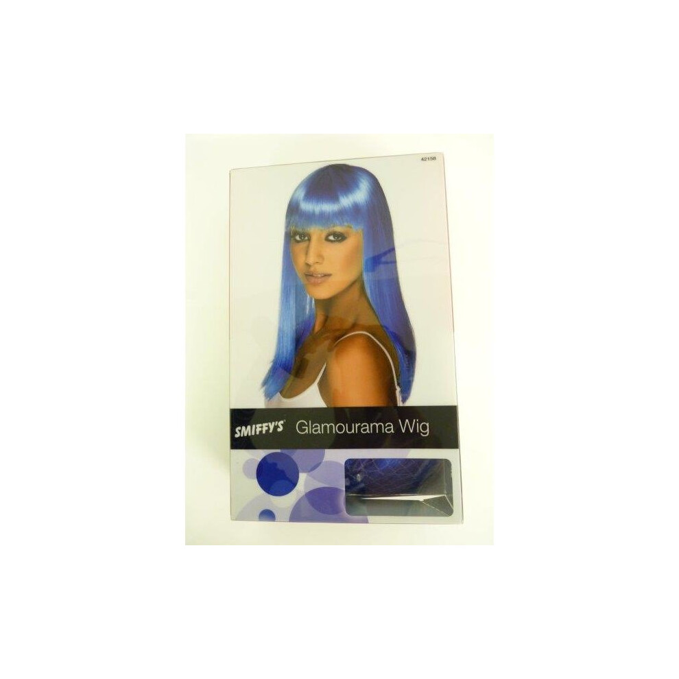 Adult's Neon Blue Glamour Wig - Glamourama Ladies Long Fancy Dress Straight -  wig glamourama neon ladies long blue fancy dress straight smiffys