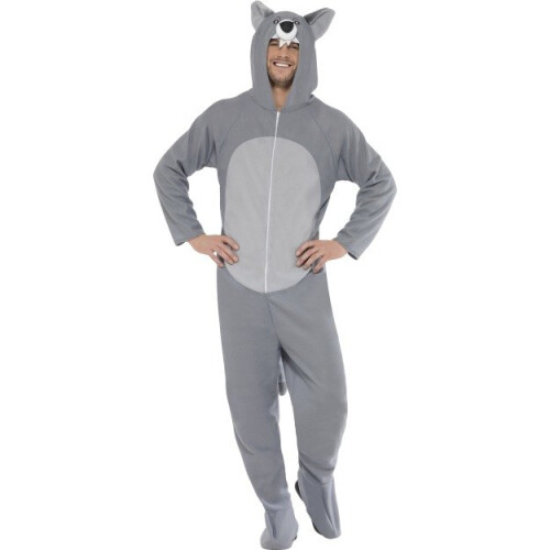 Wolf Costume Grey Jumpsuit with Hood Mens Wolf Costume Grey Jumpsuit with Hood Mens