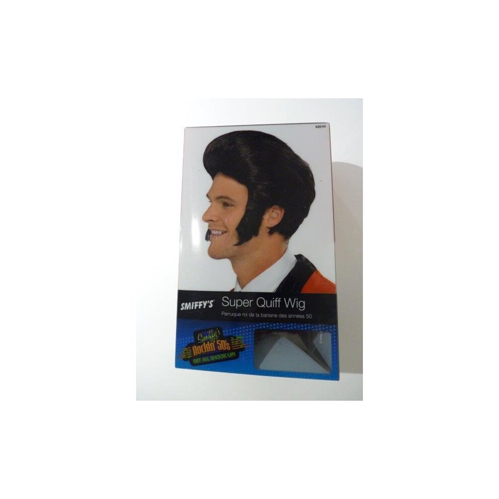 Smiffy's 50'S Men's Quiff Wig - Wig Quiff 50S King Fancy Dress Sideburns Mens 1950S Black