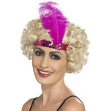 Pink Flapper Headband -  headband flapper charleston fancy dress accessory 1920s pink