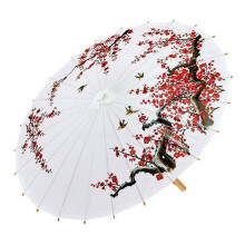 76cm White Rice Paper Oriental Parasol With Wooden Structure - Widmann 66785 - widmann 66785 made from rice paper parasol
