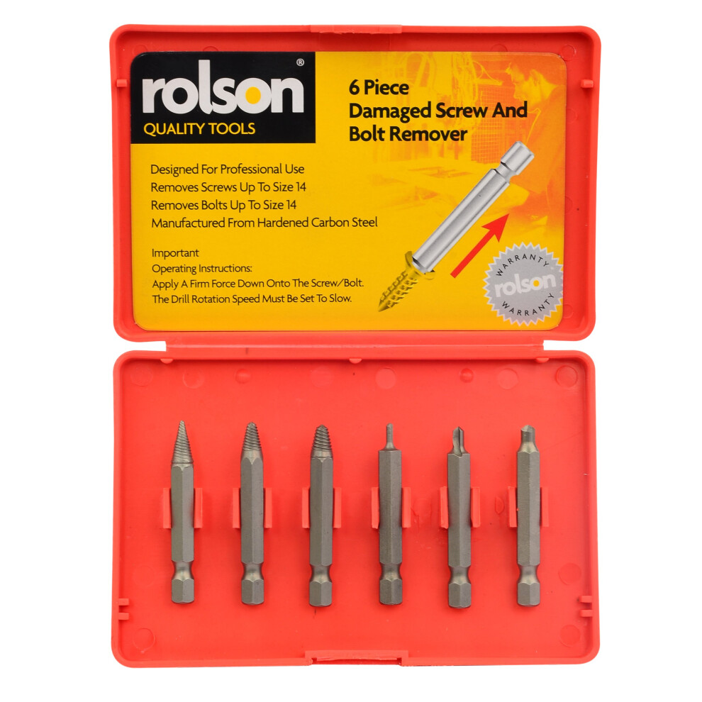 6 Piece Damaged Screw Remover - Rolson 28997 Bolt Pieces Screws Set -  damaged screw remover rolson 6 28997 bolt pieces screws set