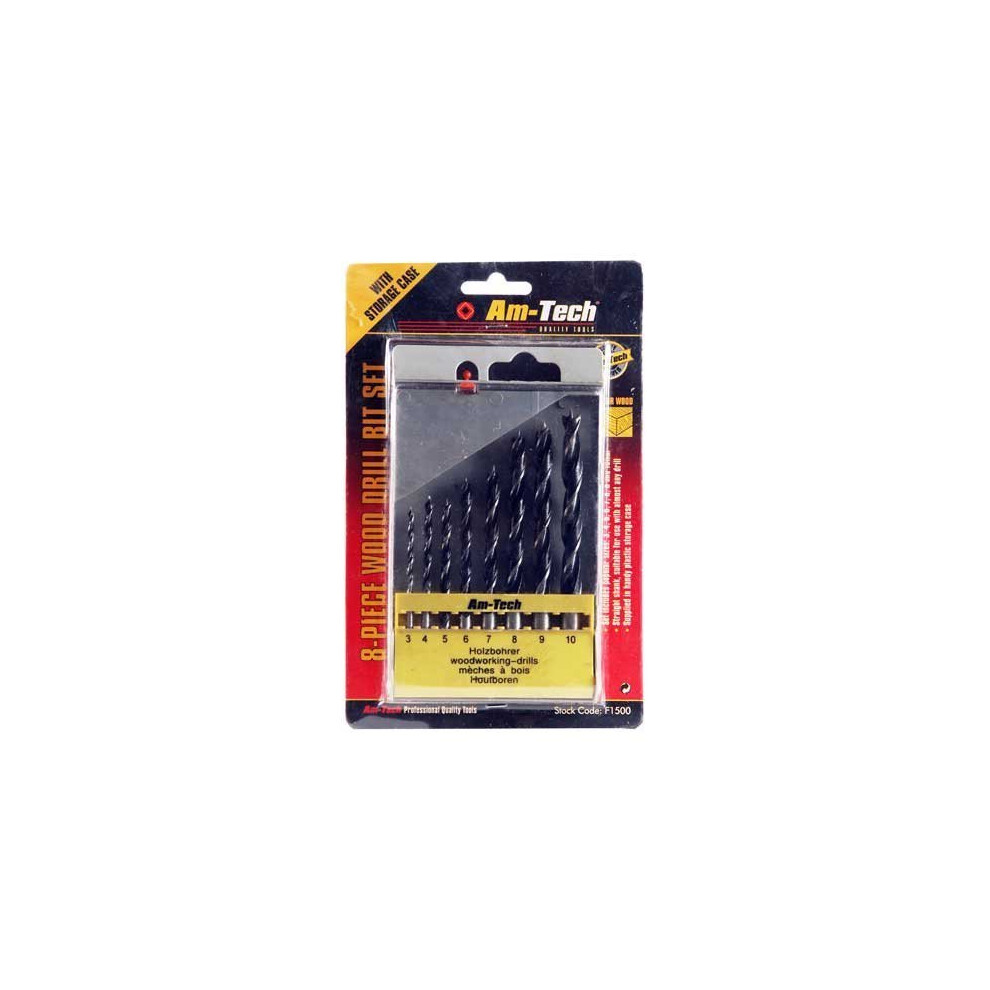 8Pc Wood Drill Bit Set - Wood Set Drill Bit 8 Piece 10Mm 3Mm 4Mm 5Mm 6Mm 7Mm 8Mm 9Mm Amtech Durable Case 5032759001842
