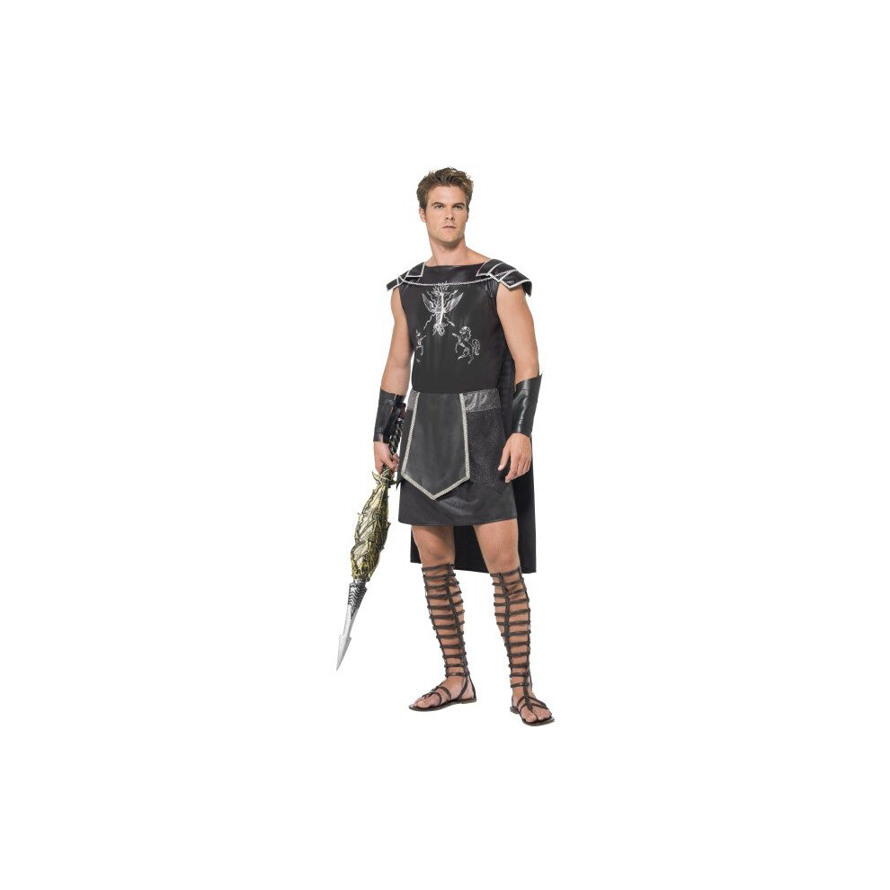 Smiffy's Adult Men's Male Dark Gladiator Costume, Tunic With Cape And Arm -