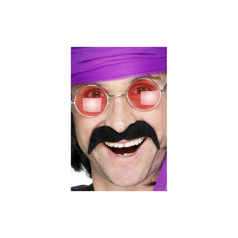 Smiffy's Male 70S Tash - Fancy Dress Moustache Mens Seventies Accessory 19 - Fancy Dress Tash Moustache 70S Mens Seventies Black