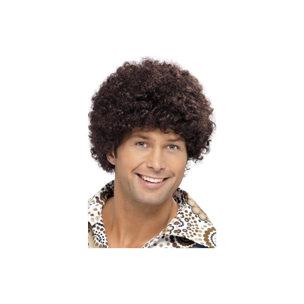 Smiffy's 70's Disco Dude Afro Wig - Brown -  disco wig dude 70s fancy dress brown accessory costume afro groovy dancer mens boogie nights