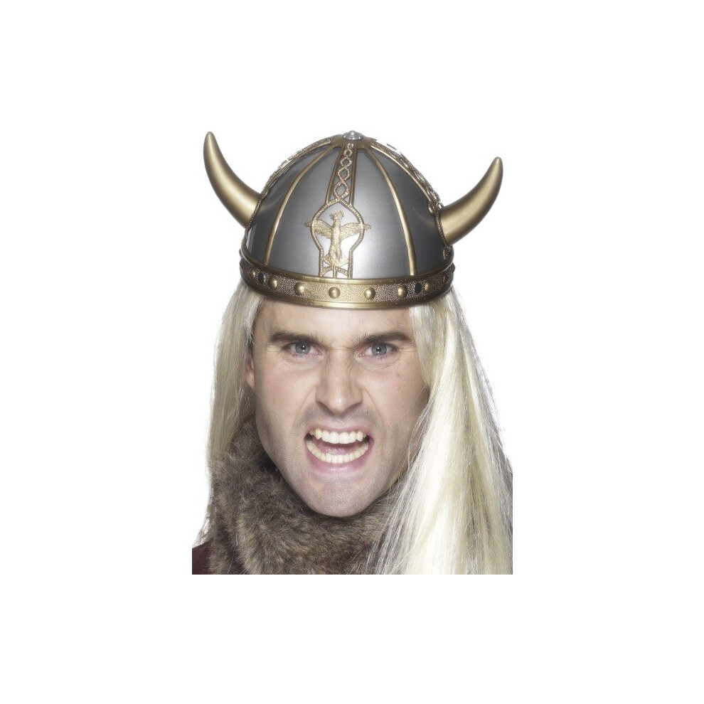 Smiffy's Viking Helmet With Horns - Fancy Dress Hat Accessory Costume - Viking Helmet Fancy Dress Hat Accessory Costume Mens Medieval Saxon Silver