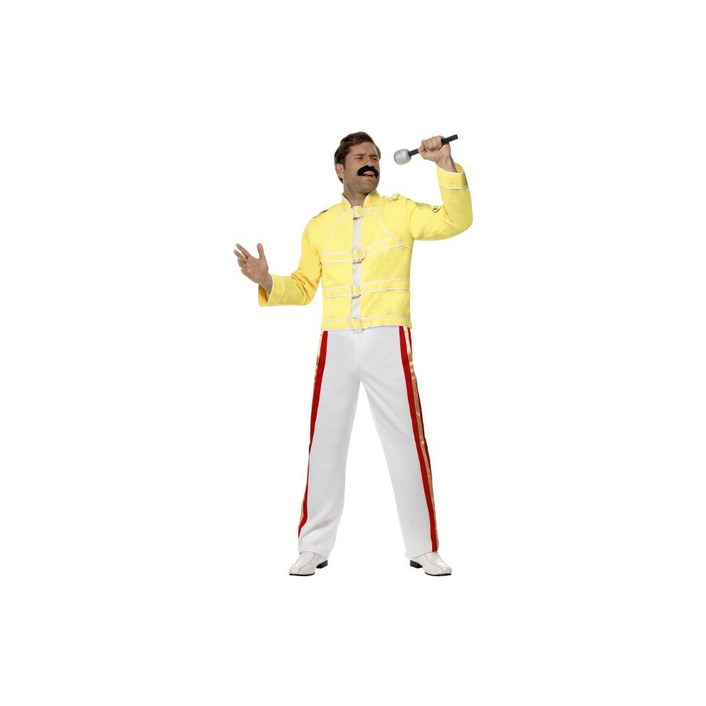 Smiffy's Queen Freddie Mercury Costume - Freddie Mercury - Large - Fancy Dress Star Mens Costume Queen Freddie Mercury 80S Rock Outfit Adult Pop Yellow/White
