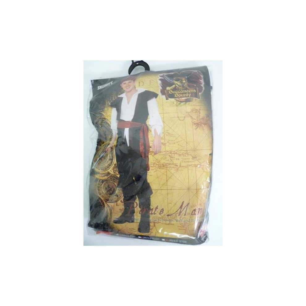 Smiffy's Large Mens Pirate Costume - Fancy Dress Outfit Caribbean Adult Captain Jack - Pirate Costume Fancy Dress Mens Outfit Caribbean Adult Captain Jack
