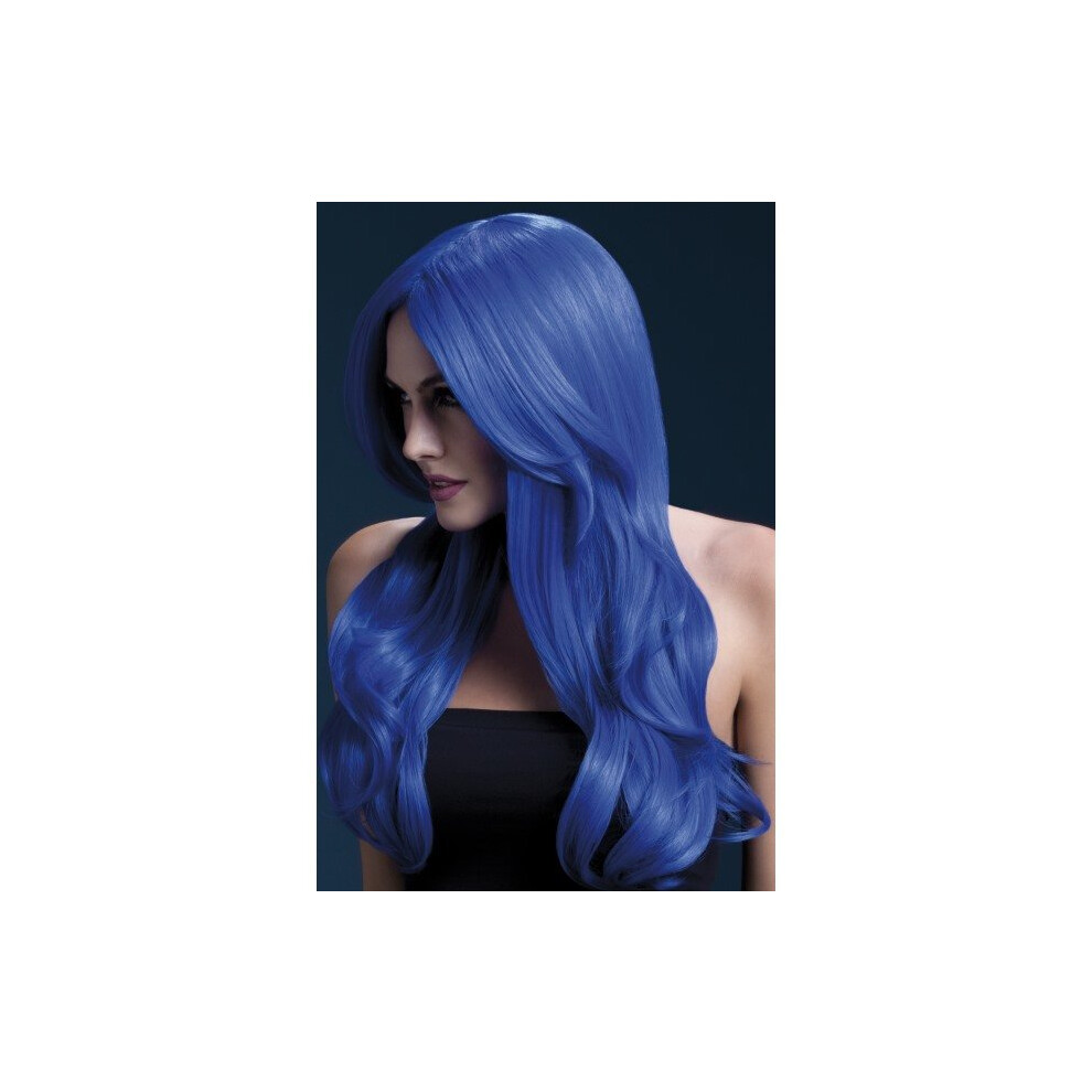 Smiffy's Fever Women's Neon Long Wavy Wig With Centre Part, 26Inch, One Size, - Wig Fever Khloe Neon 26 Fancy Dress Blue
