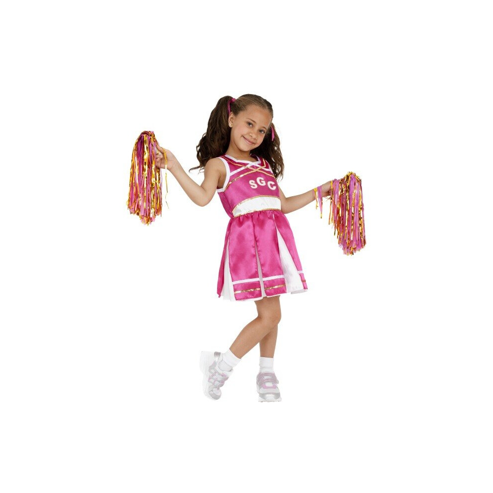Smiffy's Children's Cheerleader Costume, Child, Dress And Pom Poms, Ages 10-12, Pink/Gold