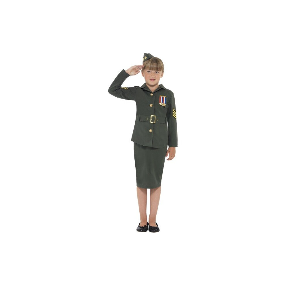 Smiffy's Children's WW2 Army Girl Costume, Jacket, Skirt, Attached Belt And - -  army costume ww2 fancy dress girl girls uniform 1940s world war