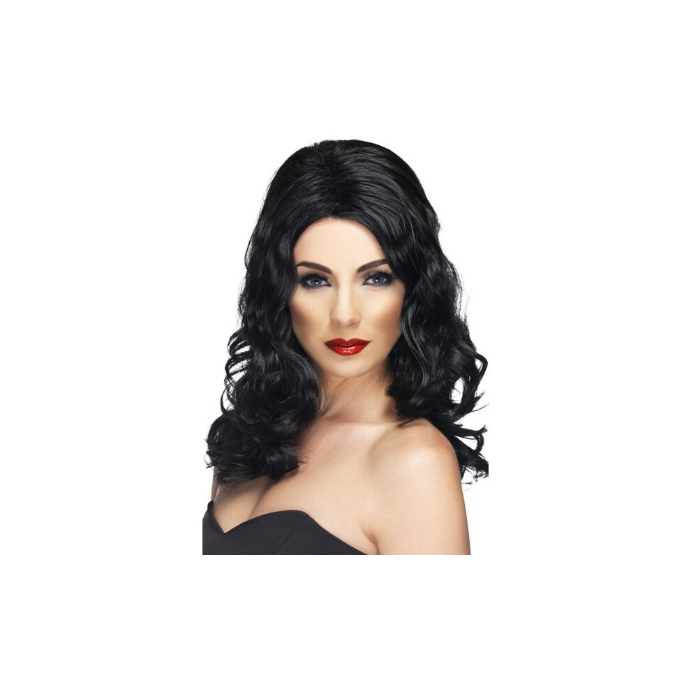 Smiffy's Female Glamorous Wig - Long Fancy Dress Wavy - Wig Glamorous Long Fancy Dress Wavy Black