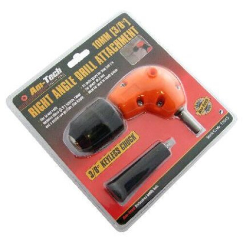 3/8" Right Angle Drill Attachment With Keyless Chuck -  drill attachment angle right chuck keyless 38 handle amtech