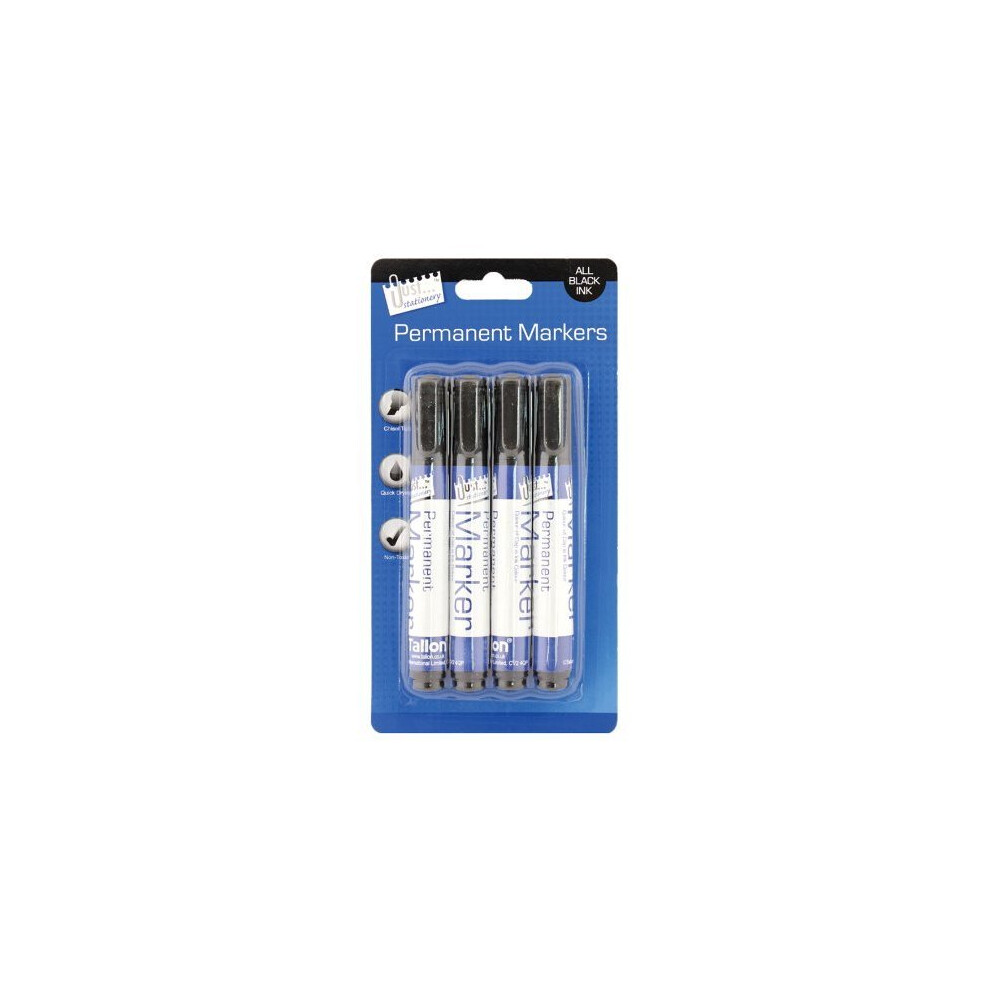 Just Stationery Chisel Tip Permanent Marker - Black (pack Of 4) -  4 permanent black pack markers pens 1156 chisel tip 1612