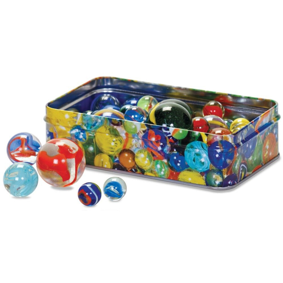 60 Traditional Marbles In A Tin - Box Of Big & Small Childrens Toy Kids - Box Of Marbles Big & Small Tin Traditional Childrens Toy Kids Stocking