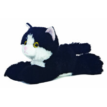 8" Mini Black & White Flopsie Maynard Cat Soft Toy - Aurora 8inch Black Plush -  flopsie aurora cat 8inch blackwhite mini plush - Plush Soft Toy