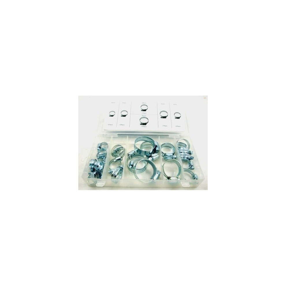 Toolzone 26Pc Hose Clips In Plastic Storage Case - Set Clamps Jubilee Assorted - Hose Set Clips 26Pc Clamps Jubilee Assorted Plated Zinc Steel Case 5055143909227