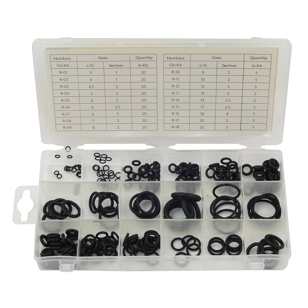 225 Piece O Ring Assortment -  oring assortment 225pc rubber tap washers gasket set seal assorted plumbing petrol diesel 225piece 18 sizes supplied