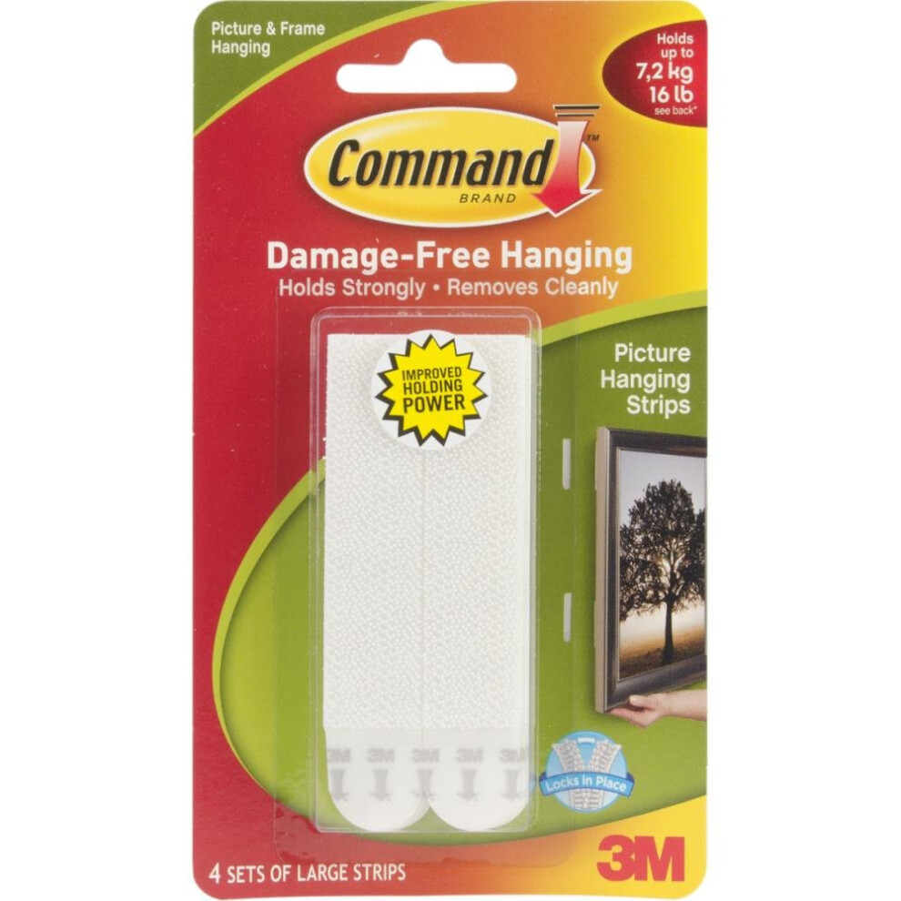 3M Command Large White Picture Hanging Strips, 4-Pack, Damage-Free, Holds Frames Up to 18x24 in (16 lb)