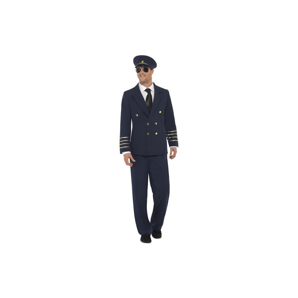 Xl Adult's Pilot Costume - Fancy Dress Mens Uniform Airline Outfit Captain - Pilot Costume Fancy Dress Mens Uniform Airline Outfit Captain Adult Blue