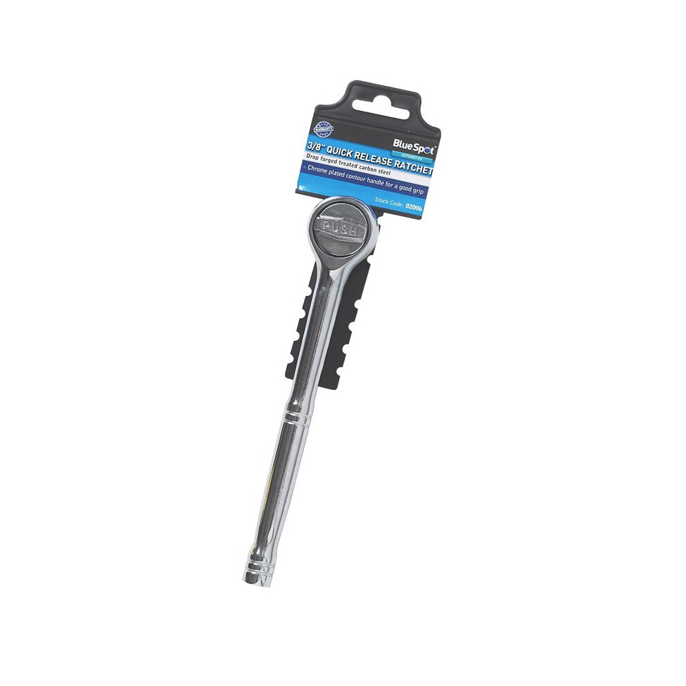 Bluespot 3/8" Quick Release Push Ratchet - 38 Handle Drive Contour Blue Spot -  38 push ratchet handle drive contour blue spot 02006 inch button xtra