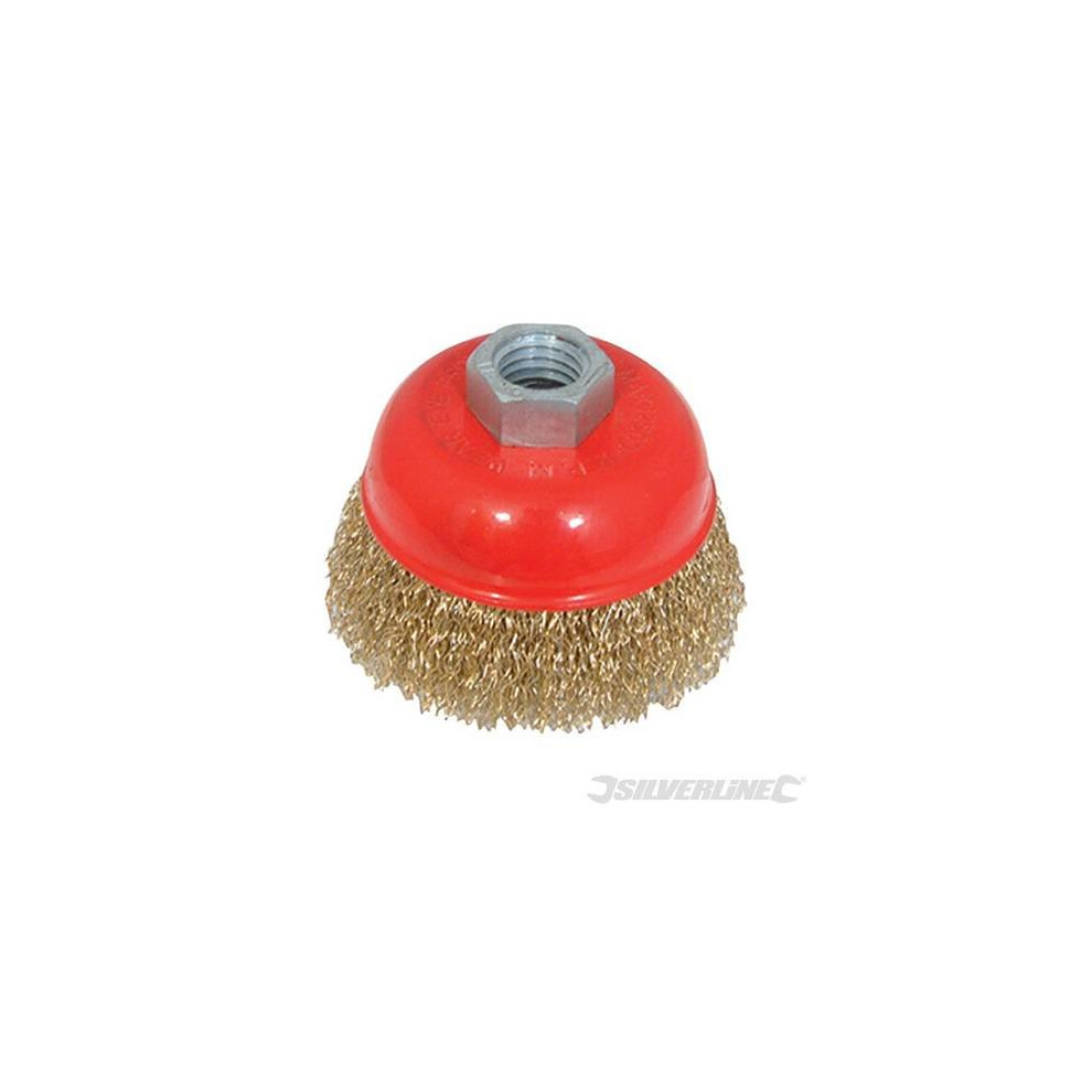 Silverline Angle Grinder 75mm Crimped Brassed Steel Wire Cup Brush
