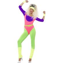 Smiffy's Adult Women's 80's Work Out Costume, Jumpsuit, Headband And Wrist -