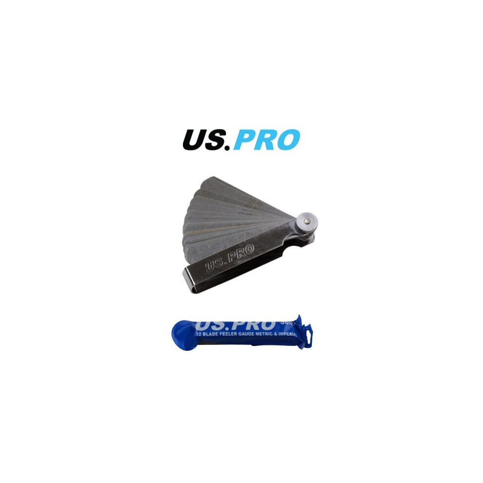 US PRO 32-Leaf Feeler Gauge - Dual-Marked Imperial & Metric, Pro Steel, 0.0015-0.035 in / 0.04-0.88 mm (5867)