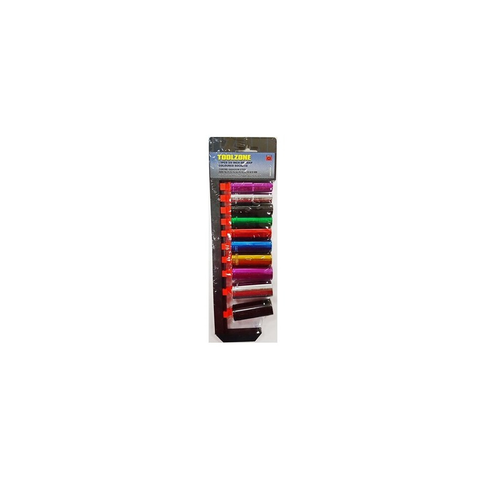 Tz Coloured 10Pc 3/8 '' Deep Crv Sockets - 38 - Tz Coloured 10Pc 38 Deep Crv Sockets 5055143921045