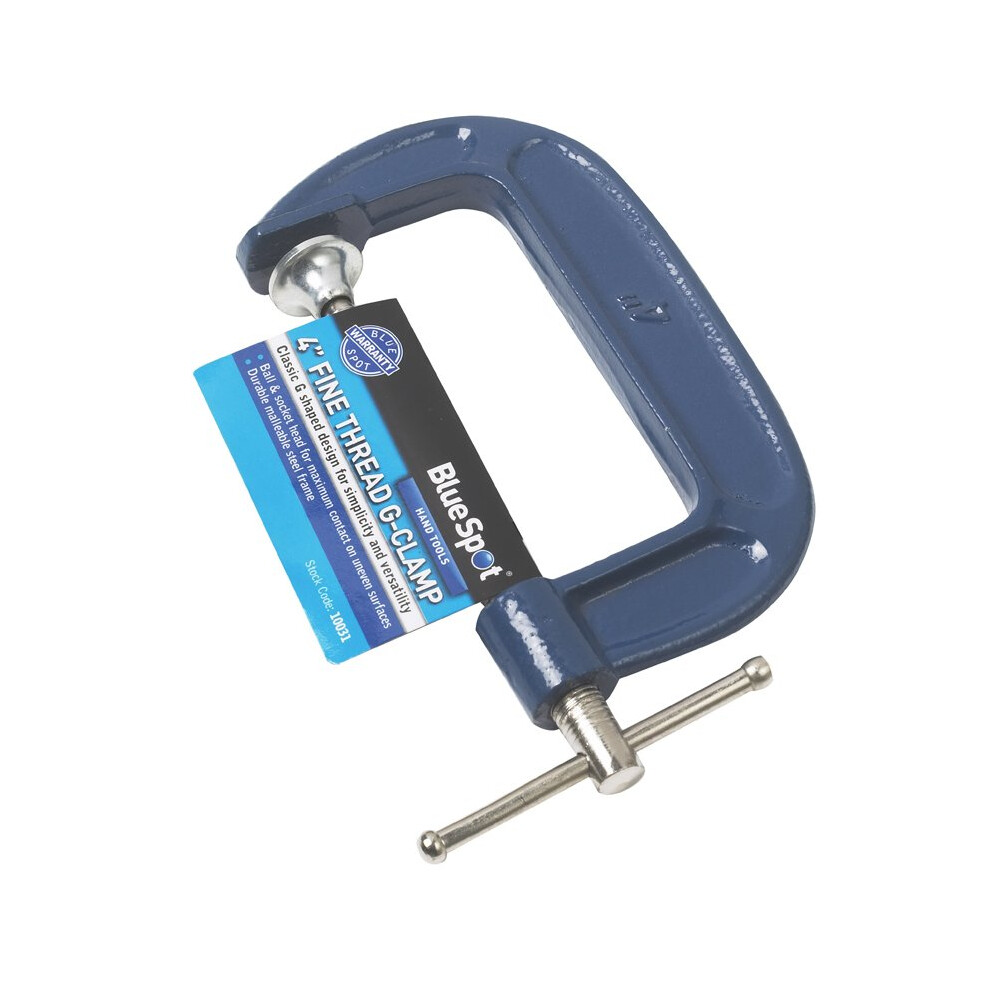 4" Fine Thread G-clamp With Durable Malleable Steel Frame - G Clamp 102mm 4in -  fine thread g clamp 102mm 4in tools bluespot 10031