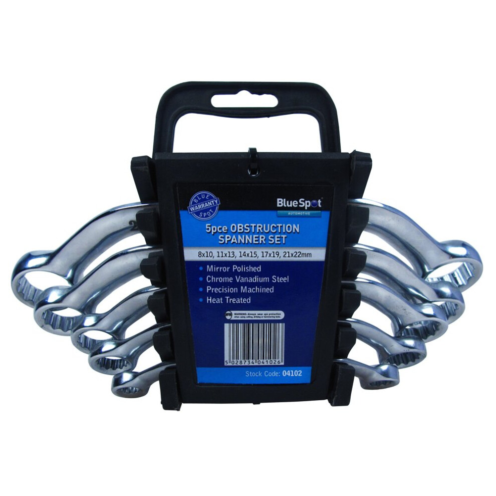 8-22mm Chrome Vanadium Obstruction Spanners 5 Piece Set - Spanner Blue Spot -  obstruction spanner set 5 blue spot 04102 pieces