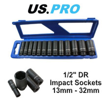 US PRO 13pc 1/2 dr 6pt Deep Impact Sockets Metric 13 - 32mm 1397