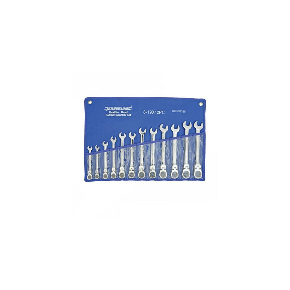 Silverline Flexible Head Ratchet Spanner Set 12pce 8 - 19mm - 794336 8 -  set head ratchet spanner flexible silverline 794336 12pce 8 19mm 819mm