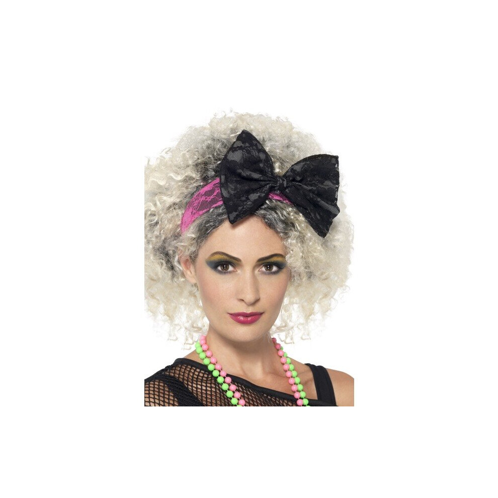 Smiffy's Women's 1980's Lace Headband -  headband fancy dress lace 80s bow 1980s accessory hair black smiffys neon