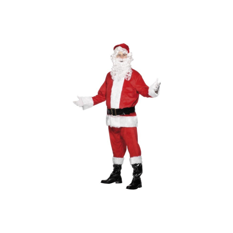 Smiffy's Men's Deluxe Santa Costume, Beard, Jacket, Trousers, Belt, Hat, Gloves -