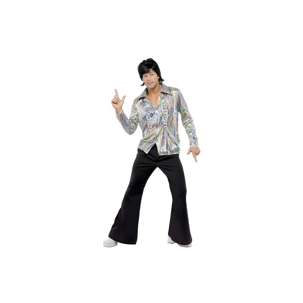 Smiffy's Adult Men's 70's Retro Costume, Psychedelic Pattern, Shirt And Flares, -