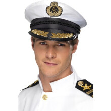 Adult's Captain Cap - captain hat white smiffys golden detail fancy dress costume sailor