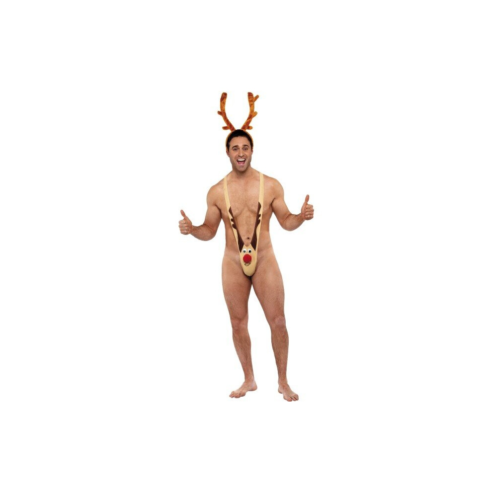 Smiffy's Mens Fever Rudolf Mankini Fancy Dress Costume - Christmas Santa - Mankini Mens Fancy Dress Christmas Costume Santa Rudolph Novelty Stag