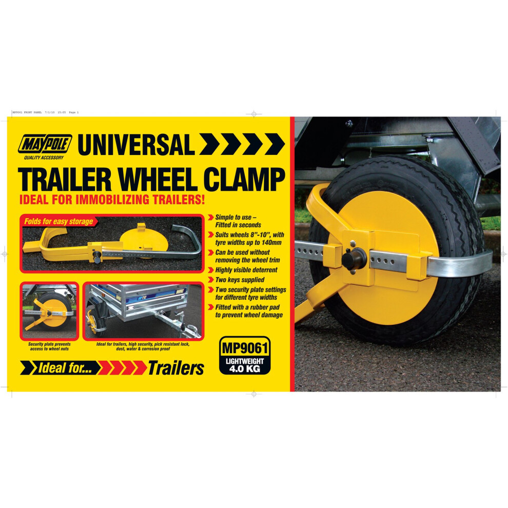 8"-10" 140mm Trailer Wheel Clamp - Maypole Caravan Mp9061 810 Security -  wheel clamp trailer maypole caravan mp9061 810 security universal heavy duty