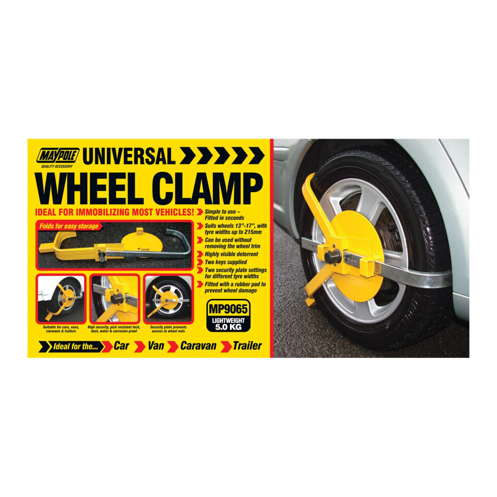 Maypole 13" - 17" Caravan Trailer Wheel Heavy Duty Security Clamp Lock