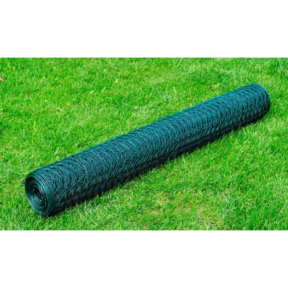 vidaXL Chicken Wire Fence with PVC Coating Mesh Wire Netting 25x1 m Green