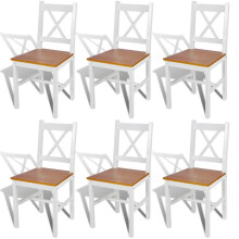 vidaXL 6x Dining Chairs Wood White and Natural Colour Kitchen Furniture Seat